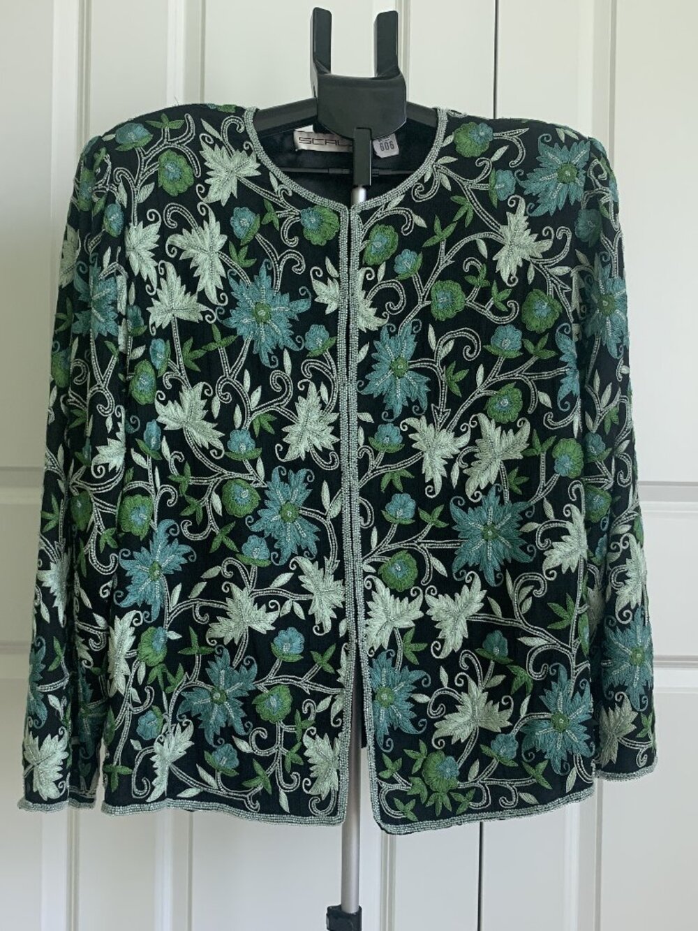 Vintage Scala 100% Silk Heavily Beaded Formal Elegant Dress Jacket Size 3X Green